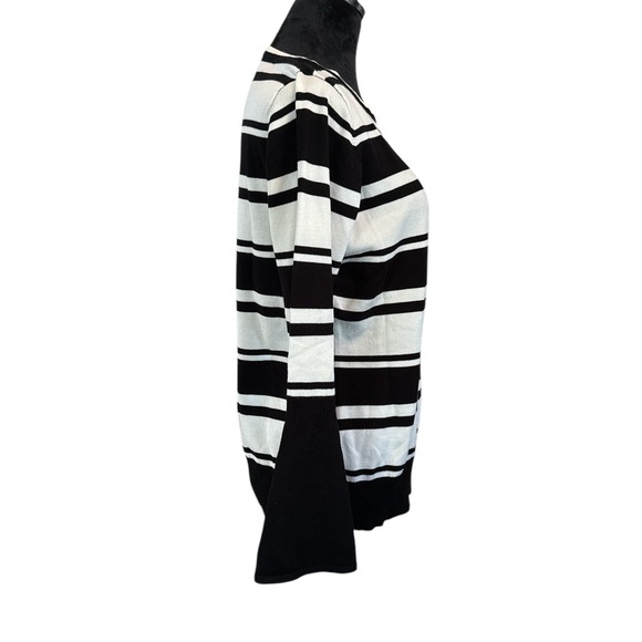 Vida Milano Black & White Striped Bell Sleeve Sweater Size L Cotton Blend - Picture 5 of 8